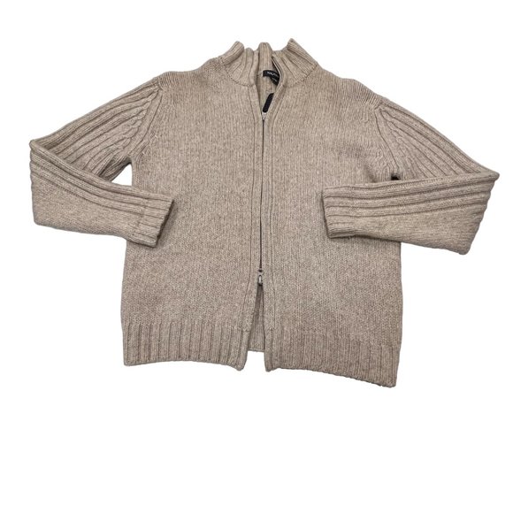 Nautica Men's Full Zip Sweater, Wool Blend, Heathered Tan, L - Picture 1 of 8